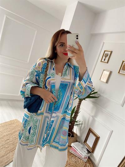 Mavi Desenli Orj Marka Gömlek