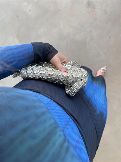 Mavi Ebruli Desen Tül Elbise