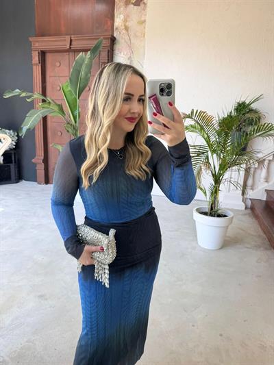 Mavi Ebruli Desen Tül Elbise