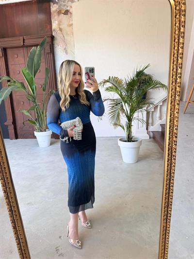 Mavi Ebruli Desen Tül Elbise