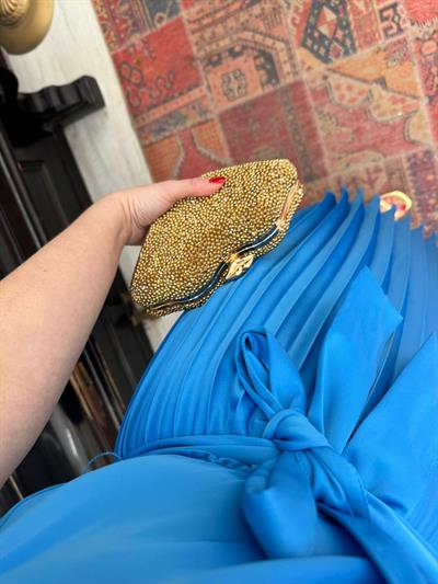 Mavi Piliseli Beli Lastıklı Orj Marka Elbise