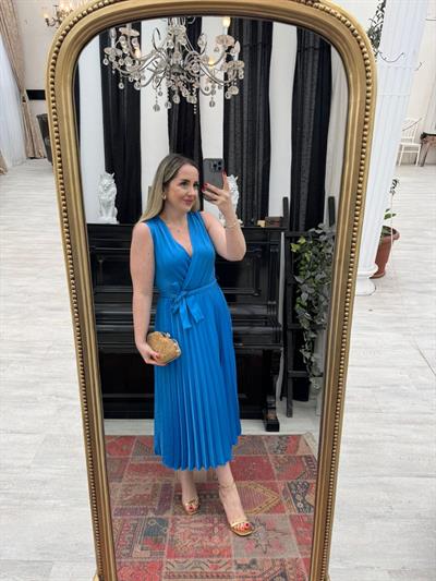 Mavi Piliseli Beli Lastıklı Orj Marka Elbise