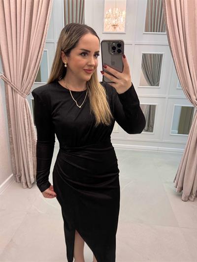 Maya Vatkalı Drapeli Tasarım Elbise Siyah