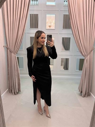 Maya Vatkalı Drapeli Tasarım Elbise Siyah