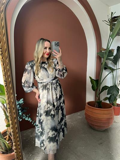 Melissa Bel Detaylı Şifon Elbise Siyah