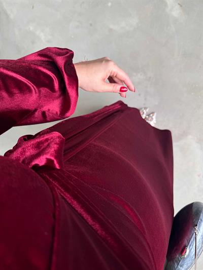 Merlin Tasarım Kadife Elbise Bordo