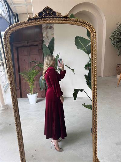 Merlin Tasarım Kadife Elbise Bordo