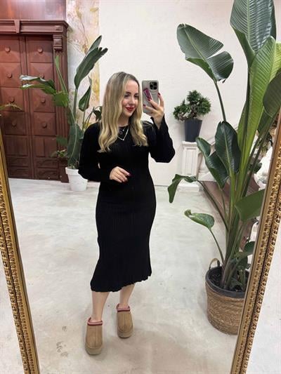 Midi Boy Triko Elbise Siyah