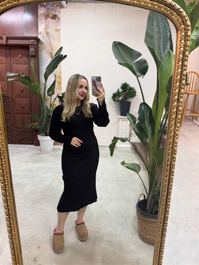 Midi Boy Triko Elbise Siyah