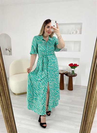 Mint Yeşil Önden Düğmeli Elbise