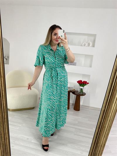 Mint Yeşil Önden Düğmeli Elbise