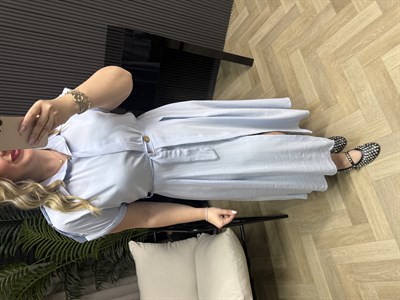 Miyase Beli Lastıkli Tensel Elbise Bebek Mavi
