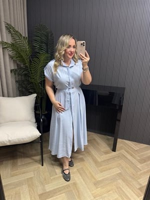 Miyase Beli Lastıkli Tensel Elbise Bebek Mavi