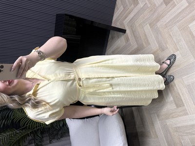 Miyase Beli Lastıkli Tensel Elbise Sarı 