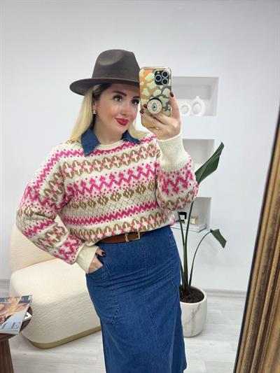 Orj Marka Pembe Desenli Kazak