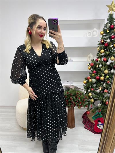 Orj Marka Şifon Puantiyeli Elbise