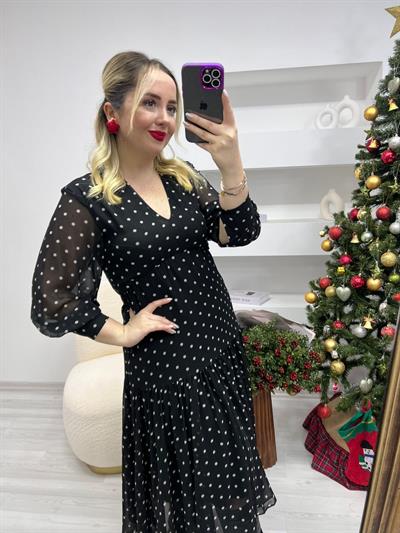 Orj Marka Şifon Puantiyeli Elbise