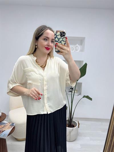 Orj Marka Tek Cepli Tensel Ekru Gömlek