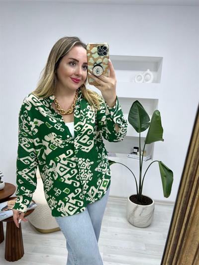 Orj Marka Desenli Yeşil Gömlek