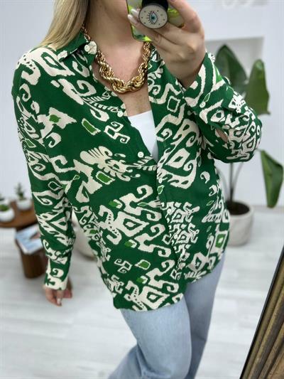 Orj Marka Desenli Yeşil Gömlek