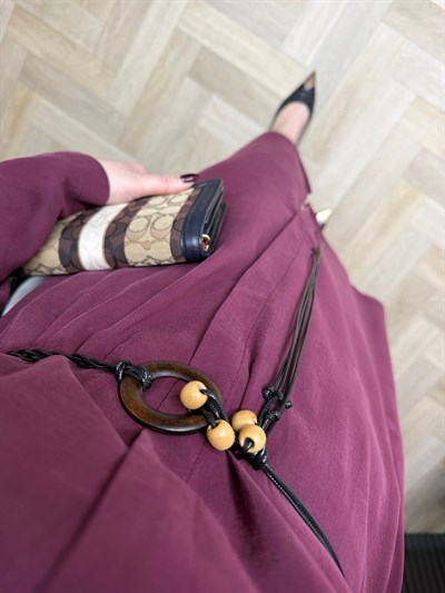 Modal Kumaş Hasır Kemerli Gömlek Elbise Bordo