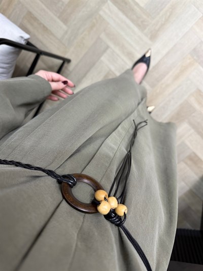 Modal Kumaş Hasır Kemerli Gömlek Elbise Mint