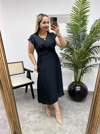 Modal Kumaş Kemerli Elbise Siyah