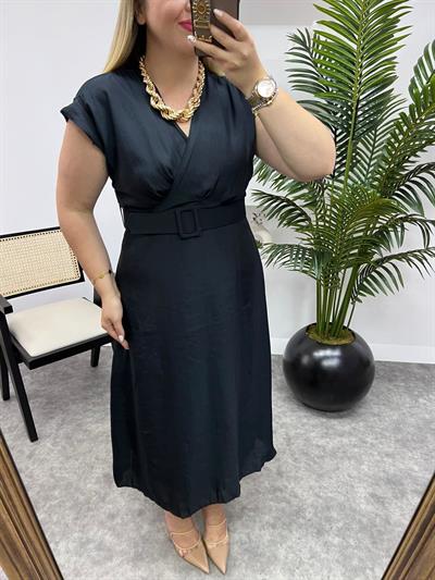 Modal Kumaş Kemerli Elbise Siyah