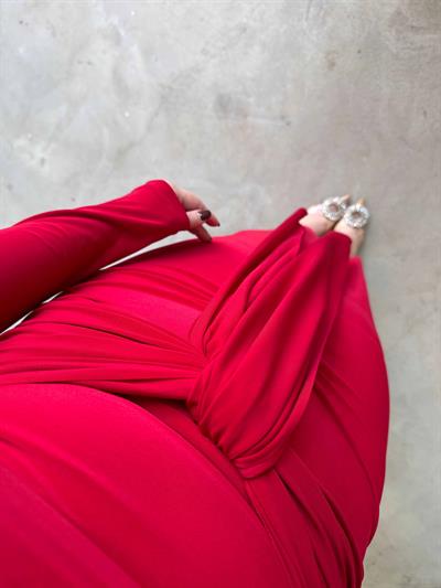 Nora Vatkalı Önü Bağlamalı İthal Candy Elbise Kırmızı