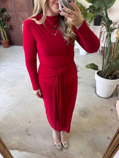 Nora Vatkalı Önü Bağlamalı İthal Candy Elbise Kırmızı