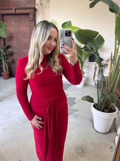 Nora Vatkalı Önü Bağlamalı İthal Candy Elbise Kırmızı