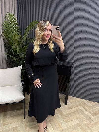 Noren Gold Detaylı Kuşaklı Tasarım Elbise Siyah