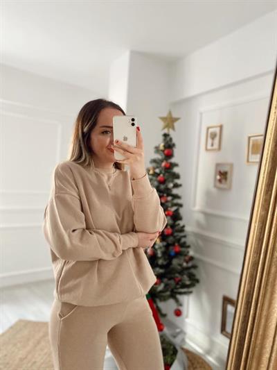 Nude Renk Bisiklet Yaka Sweat