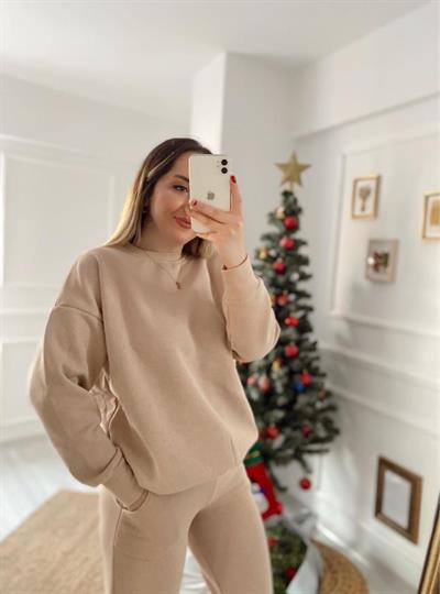 Nude Renk Bisiklet Yaka Sweat