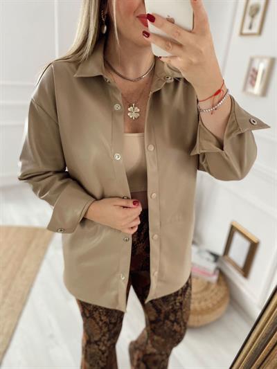 Nude Renk Deri Gömlek / Ceket