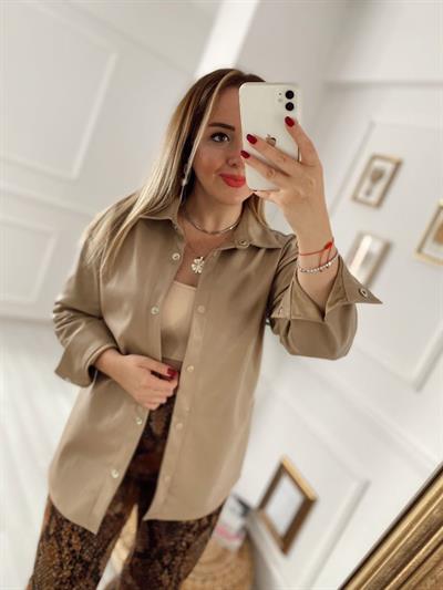 Nude Renk Deri Gömlek / Ceket