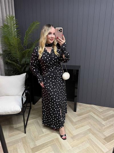 Önden Düğmel Orj Marka Model Bel Detaylı Puantiye Elbise