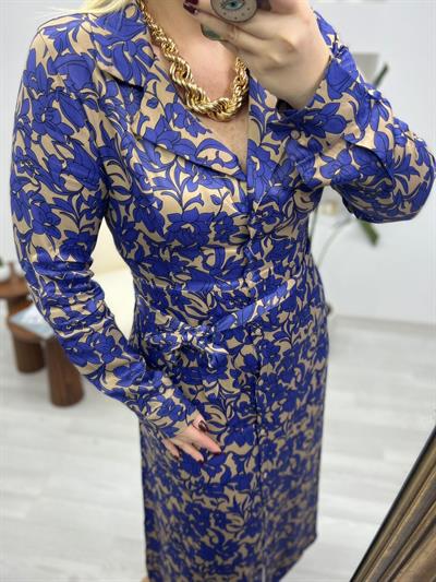 Önden Düğmeli Ceket Yaka Özel Saten Elbise