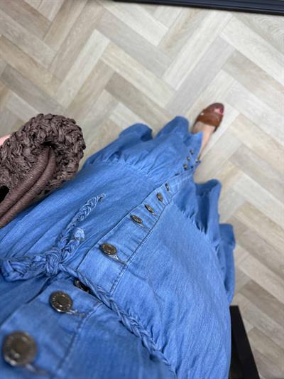 Önden Düğmeli Yumuşak Denim Kumaş Elbise