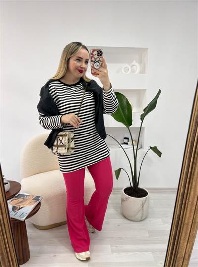 Önden Şeritli Toparlayacı Pantolon  Fuşya