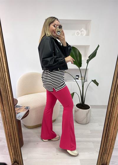 Önden Şeritli Toparlayacı Pantolon  Fuşya