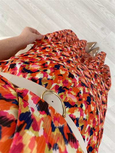 Orange İpek Saten  Kemerli Elbise