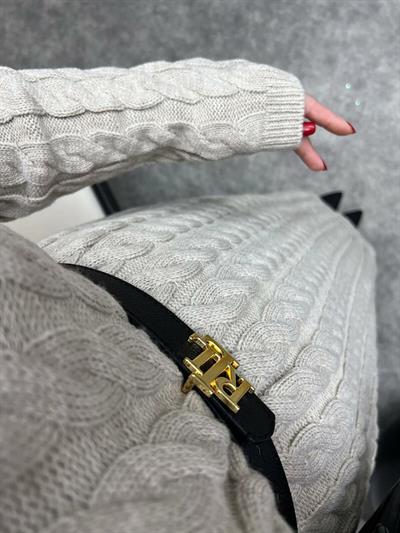 Örgü Desenli Triko Elbise Bej