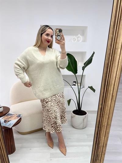 Orj Marka V Yaka Ekru Triko Kazak