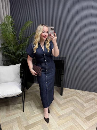 Orj Marja Model Drapeli Denim Elbise