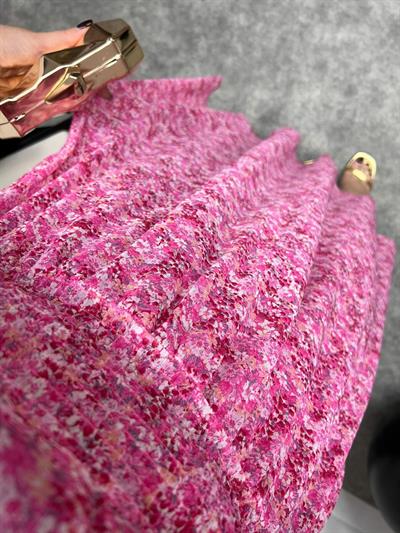 Orj Marka Beli Lastikli Pembe Çiçekli Şifon Elbise