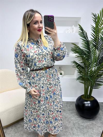 Orj Marka Beli Lastikli Şifon Elbise