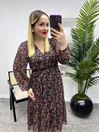 Orj Marka Çiçek Desenli Şifon Elbise
