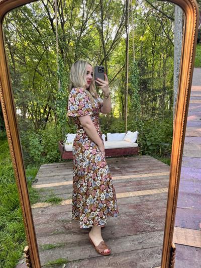 Orj Marka Çiçekli Bel Detay Saten Elbise