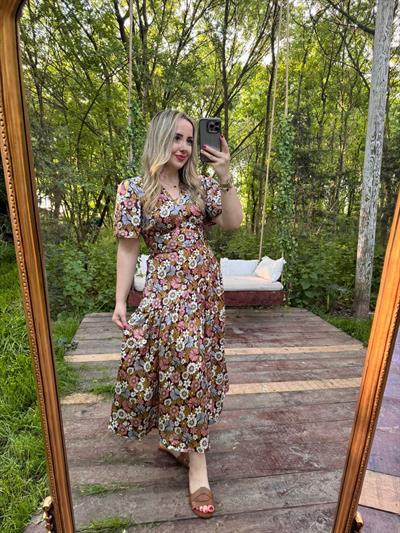 Orj Marka Çiçekli Bel Detay Saten Elbise